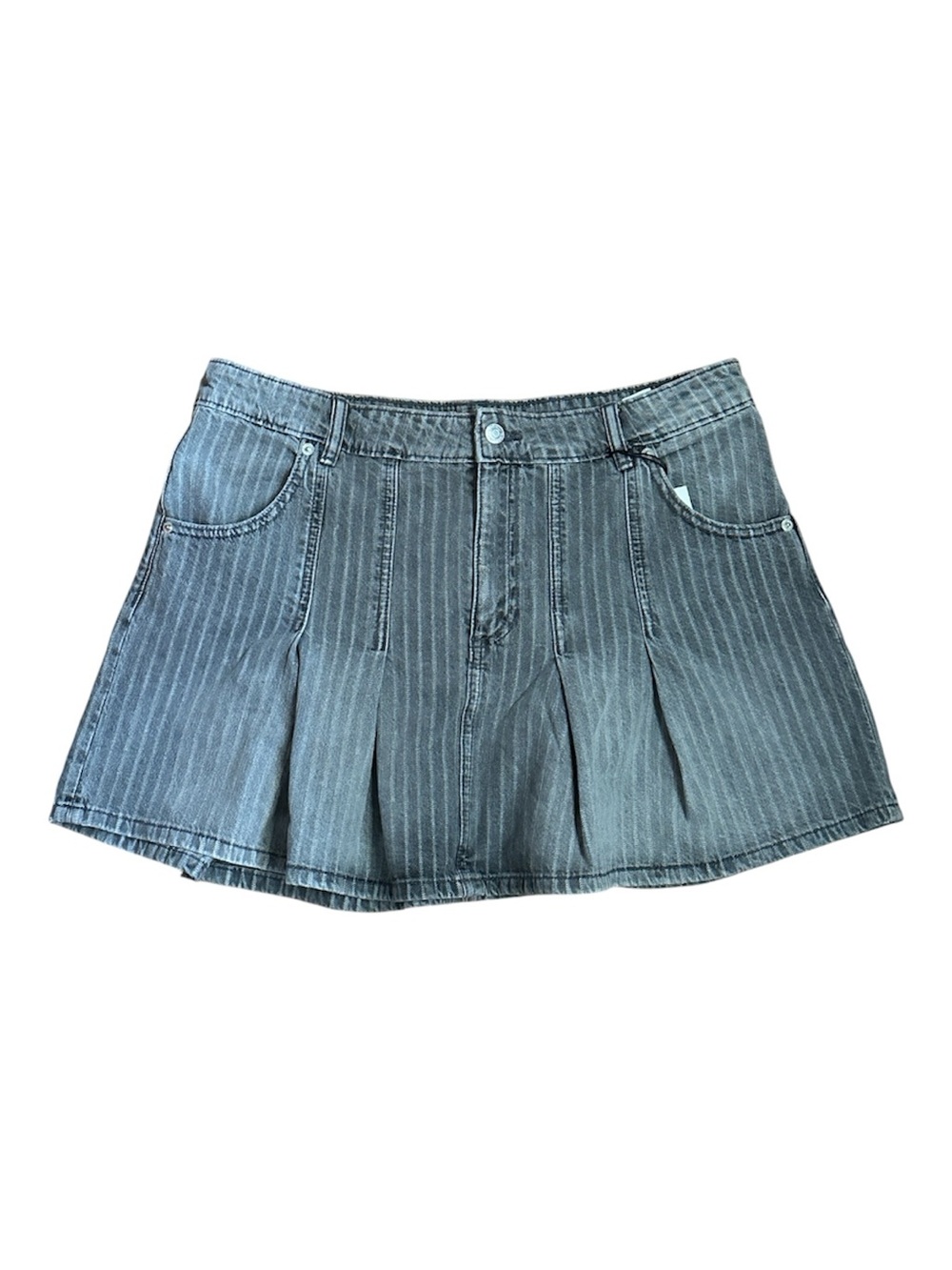 Zara Gray/White Pinstripe Pleated Denim Mini Skirt NWT - Picture 1 of 6